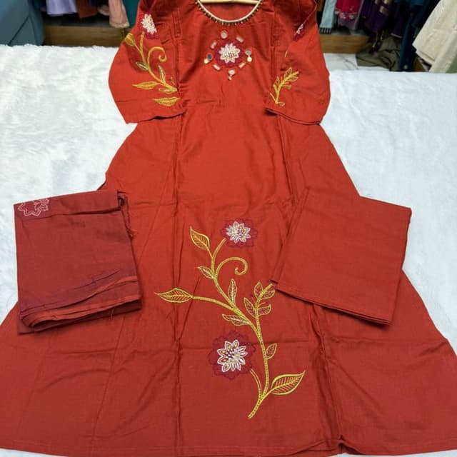 Terracotta Orange, Yellow, White, Red, Gold Kurta Set