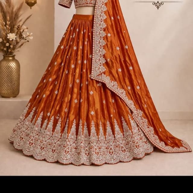 Burnt Orange with White/Silver Embellishments Lehenga Choli