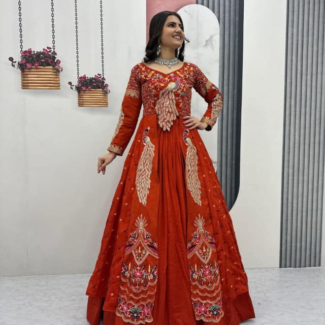 Orange, Red, Gold, Pink, Blue, Green Anarkali Suit
