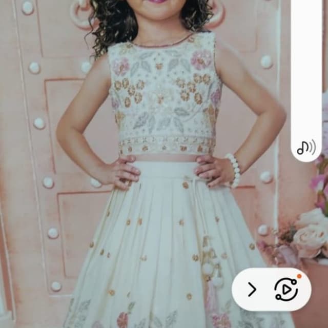 Cream, Pink, Green, Gold Lehenga Choli