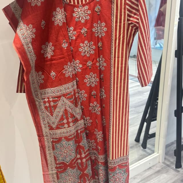 Red, Cream, Grey Kurti