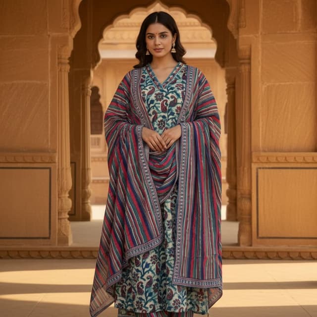 Cream, Teal Blue, Maroon, Indigo Blue, Pink Kurta Set with Dupatta