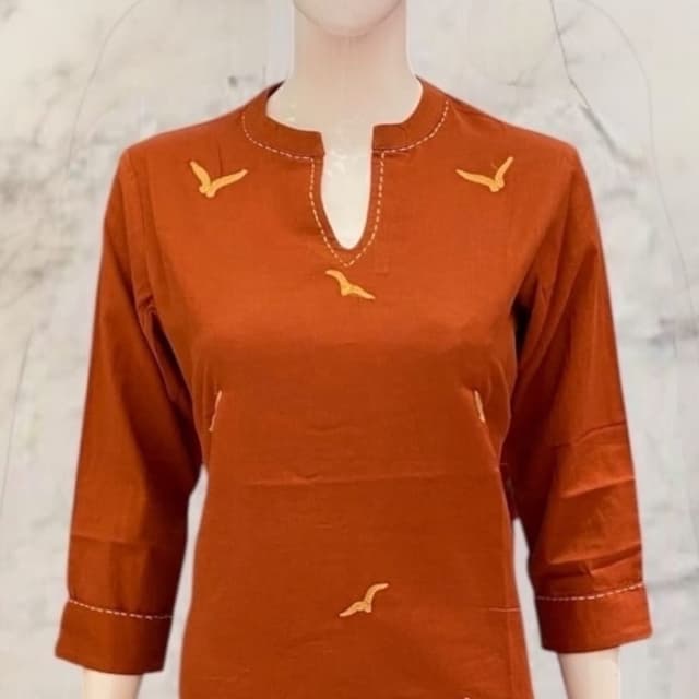 Terracotta Orange with light yellow embroidery Kurti