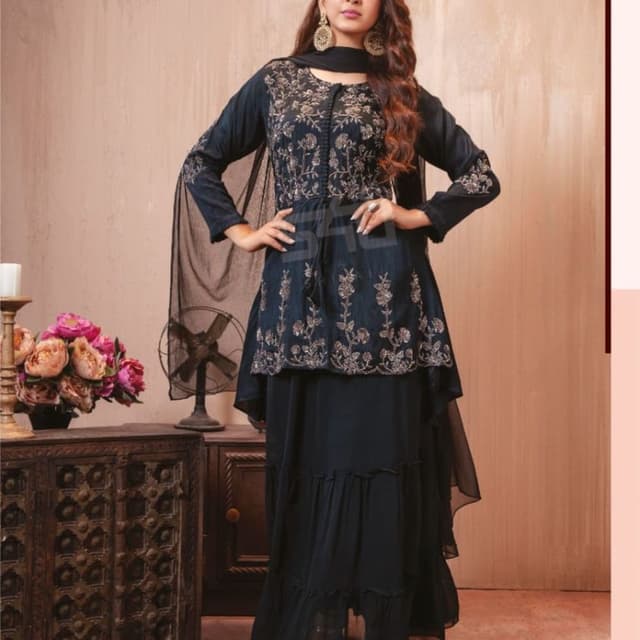 Navy Blue, Gold Lehenga Choli, Dress