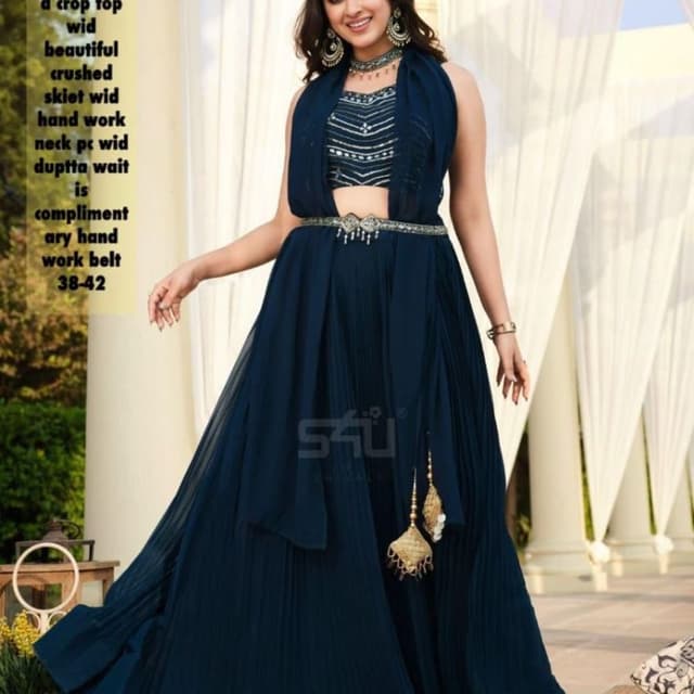 Deep Navy Blue with Silver Embellishments Lehenga Choli with Scarf