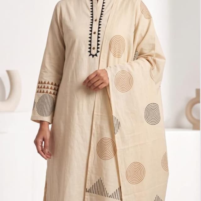 Beige, Black, Brown Kurta Set