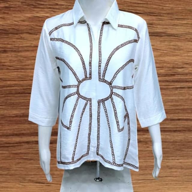 White with brown embroidery Shirt