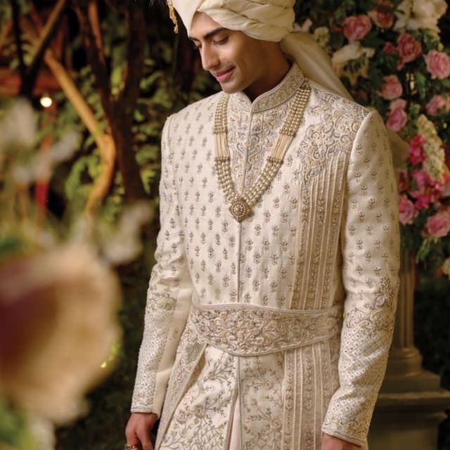 Cream, Ivory, Gold Sherwani