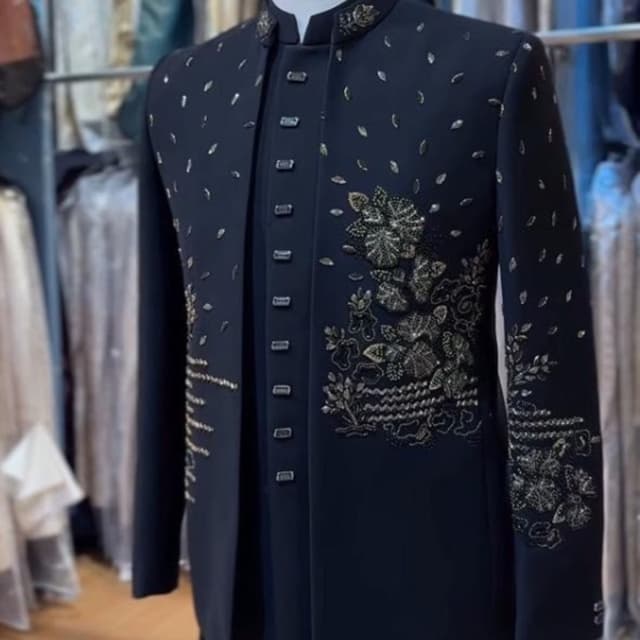 Black with silver and gold embellishments Sherwani