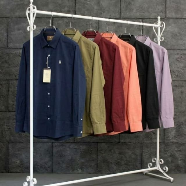 Navy Blue, Olive Green, Burgundy, Coral Orange, Black, Lavender Shirt