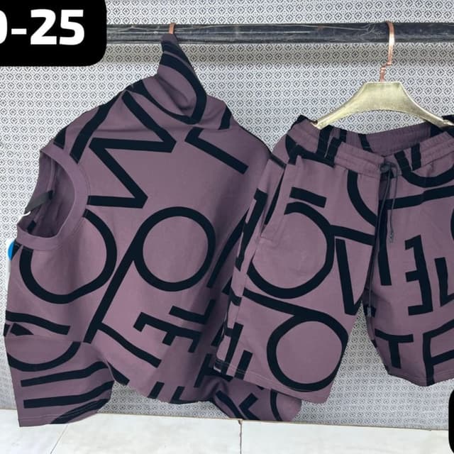 Purple with black print Shorts and T-shirt set