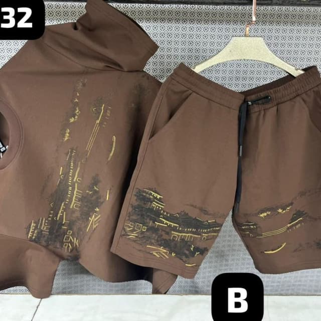 Brown with gold and black print Hoodie and shorts set