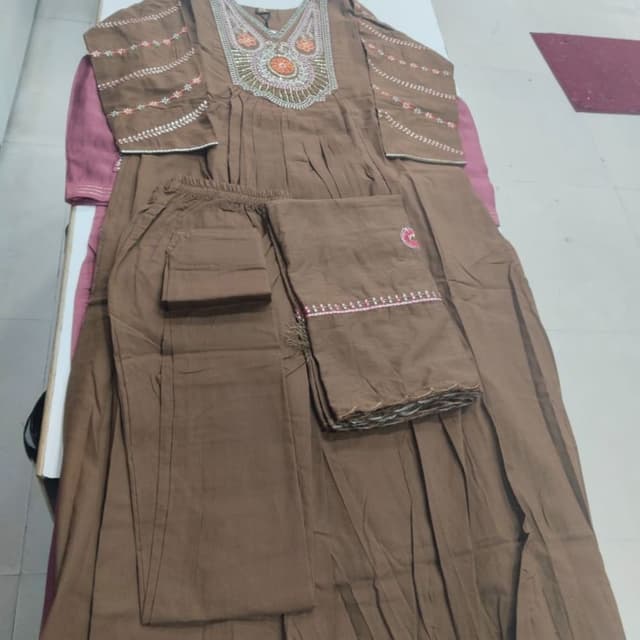Brown, Pink, White, Orange, Green Kurta Set