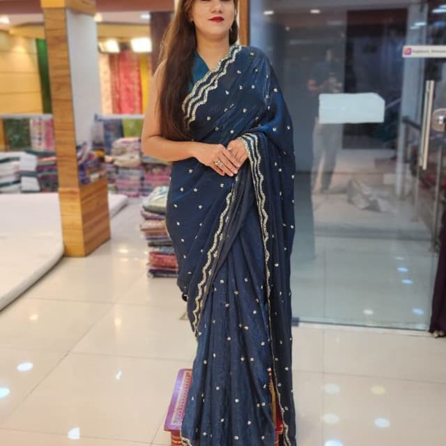 Deep Blue with Silver Embellishments Saree