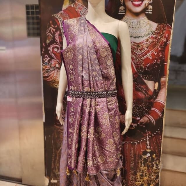 Lavender purple with gold motifs Saree