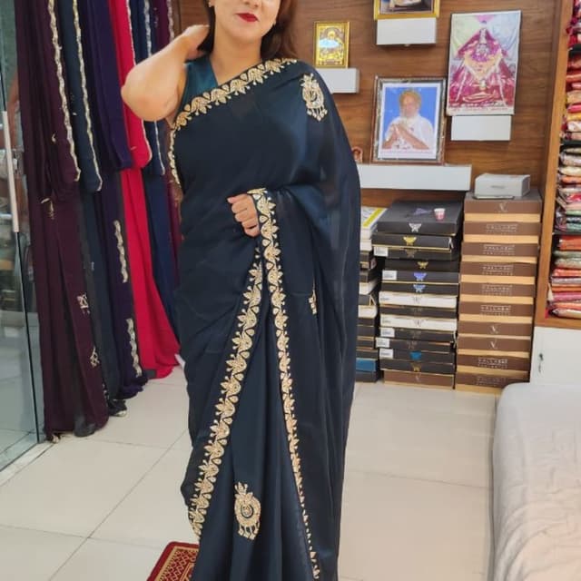 Dark Blue with Gold Saree
