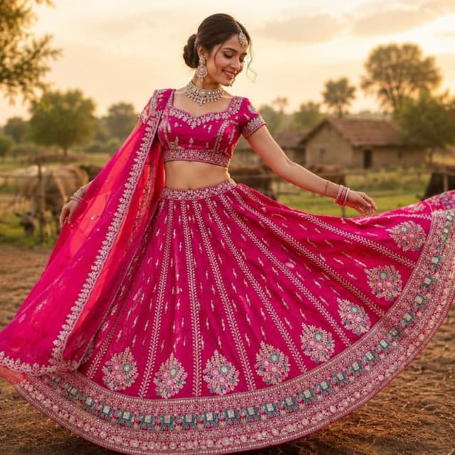 Fuchsia, Silver, Pink, Teal Lehenga Choli