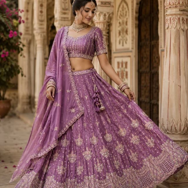 Lavender Purple with Gold and Silver embellishments Lehenga Choli
