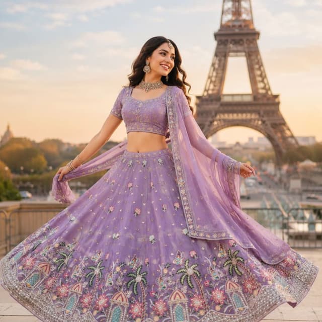 Lavender, Pink, Green, Blue, Silver Lehenga Choli