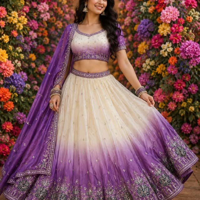 Ombre (White to Purple), Purple Lehenga Choli