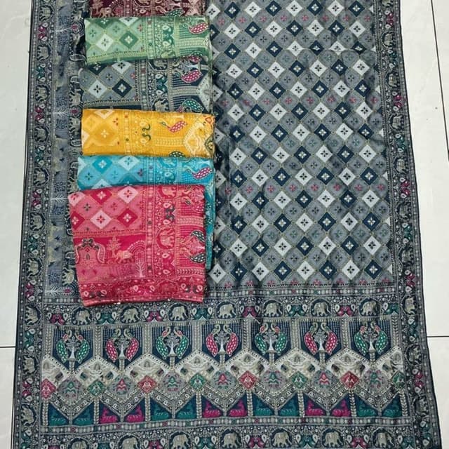 Grey, Blue, Pink, Yellow, Green, Maroon Saree