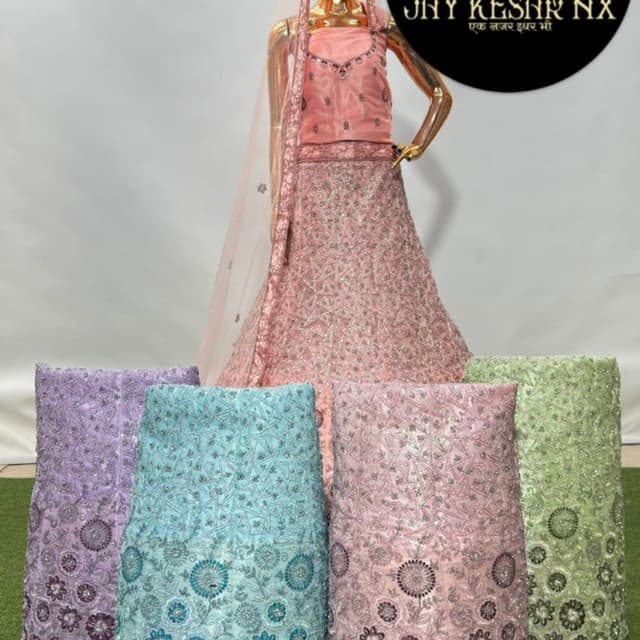 Peach, Pink, Lavender, Teal, Light Green Lehenga Choli
