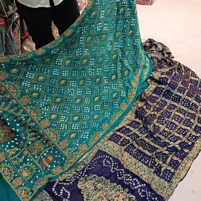 Teal green, Navy blue, White, Gold, Red Dupatta/Scarf