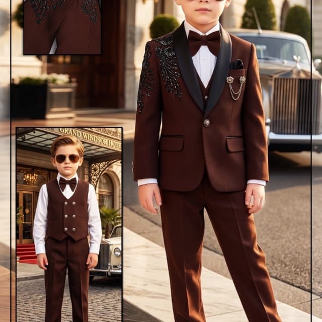 Brown, Black, White Suit Set
