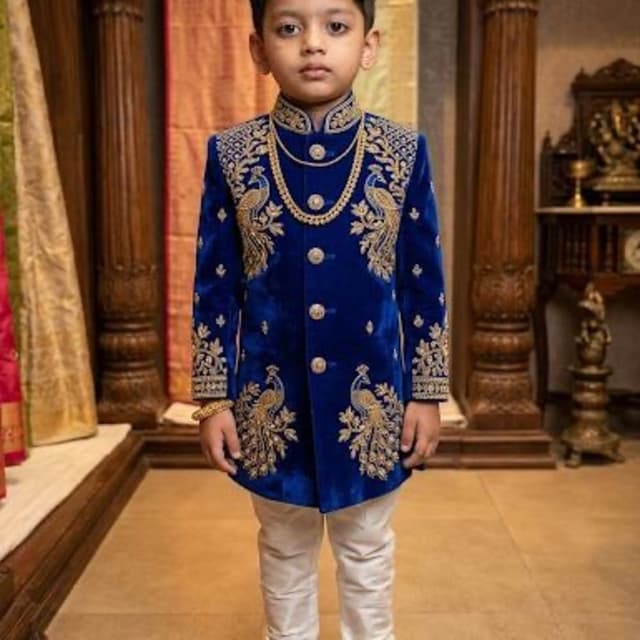 Royal Blue and Gold Sherwani Set