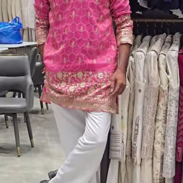 Hot Pink with Gold Kurta Pajama Set
