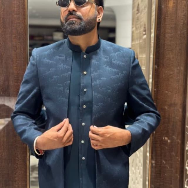 Deep Blue Sherwani Jacket and Kurta Set