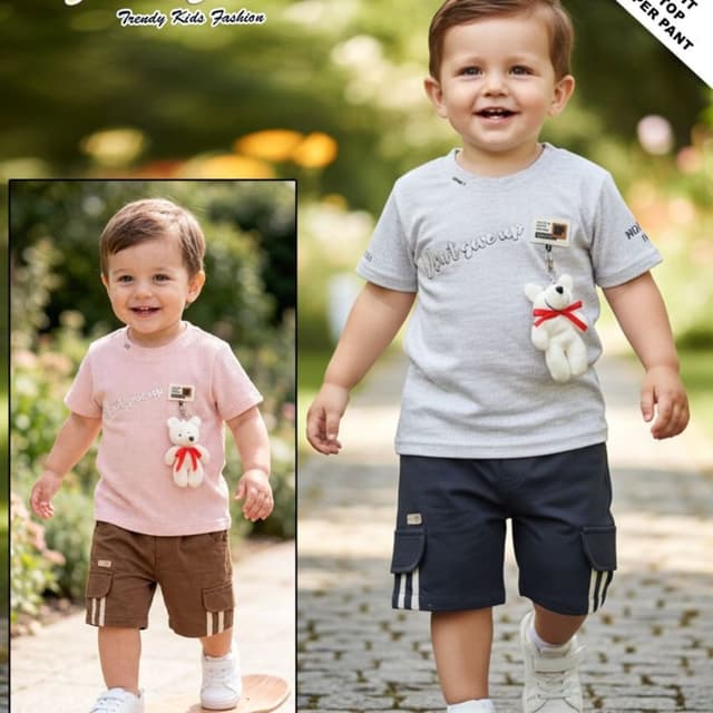 Light Pink, Grey, Navy Blue, Brown, White T-shirt and Shorts Set