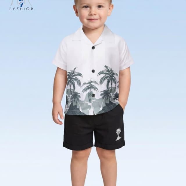 White, Black, Grey, Light Blue Shirt and Shorts Set