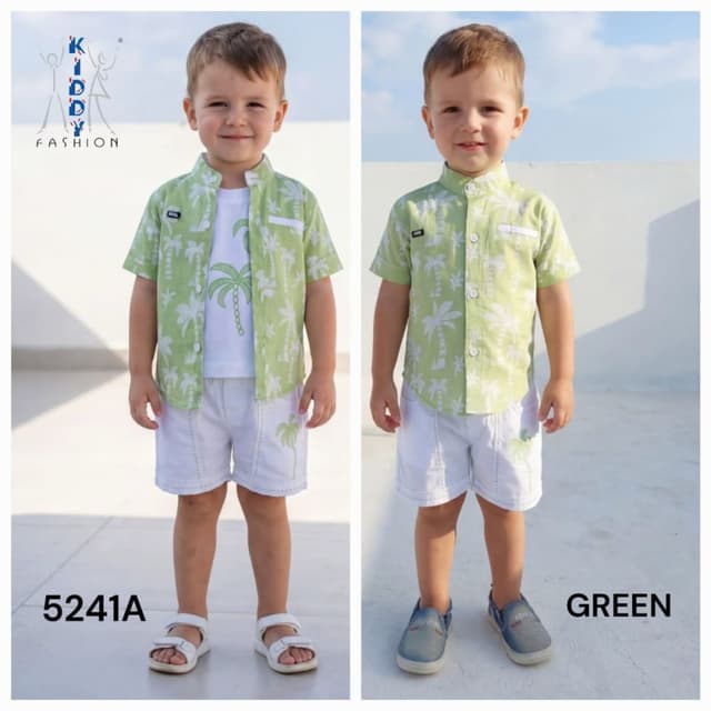 Green and white Boys' outfit (shirt and shorts)