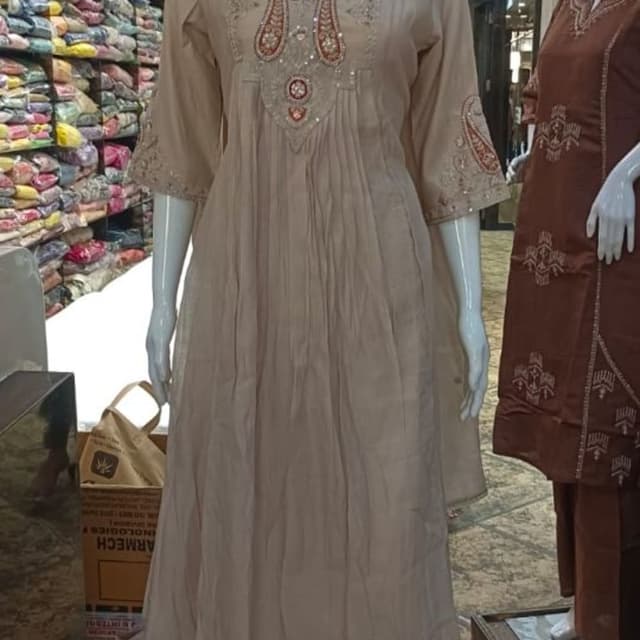 Beige, Cream, Orange, Brown Anarkali Suit with Pants