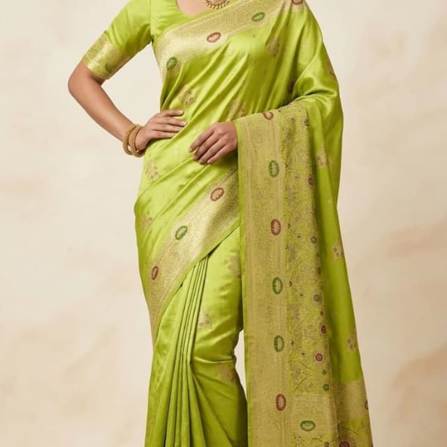 Lime Green, Gold, Maroon Saree
