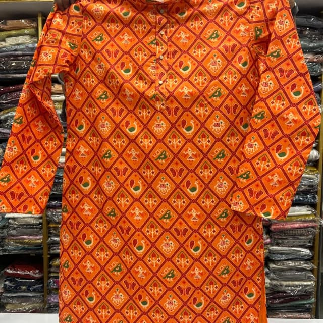 Orange, Red, Green, White Kurta