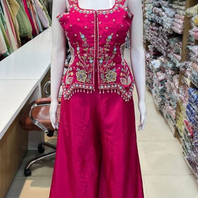 Fuchsia/Magenta with multi-colored embroidery Sharara Suit