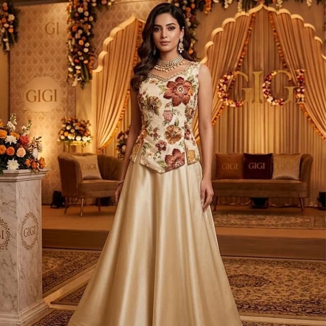 Cream, Beige, Burgundy, Green, Brown Lehenga Choli