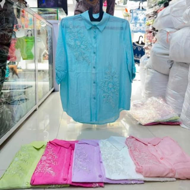 Aqua blue, light green, hot pink, lavender, white, light pink Shirt