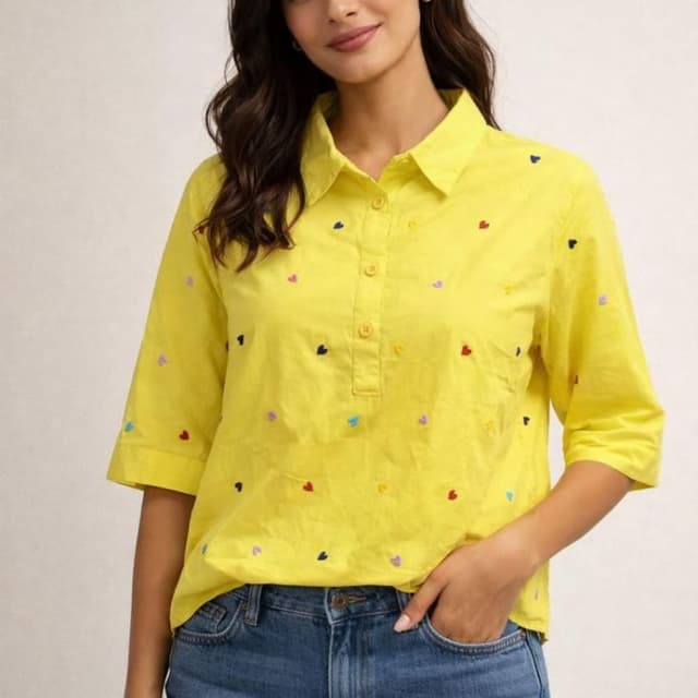 Yellow with multi-colored heart embroidery Shirt