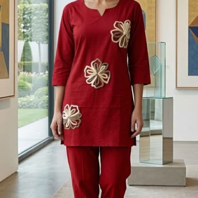 Red Kurti and Pants Set