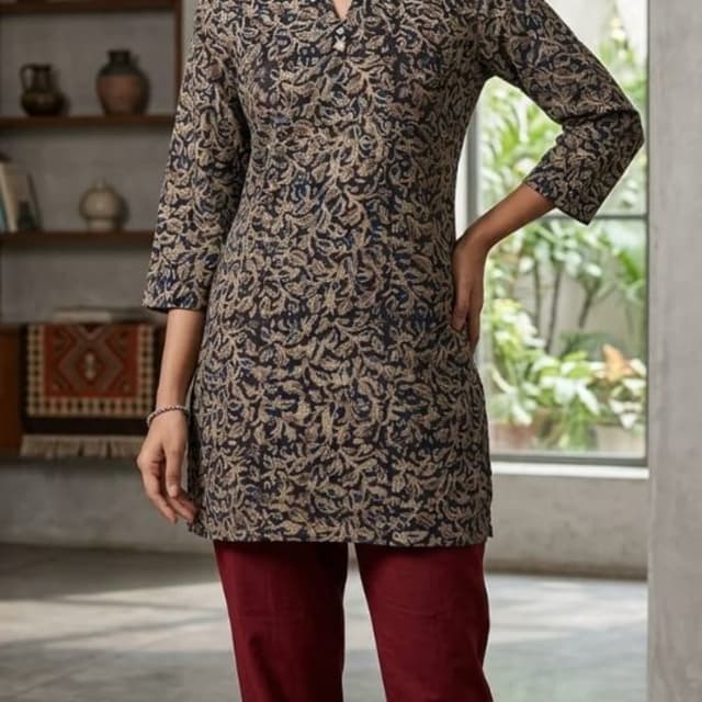 Dark Blue and Beige Kurti