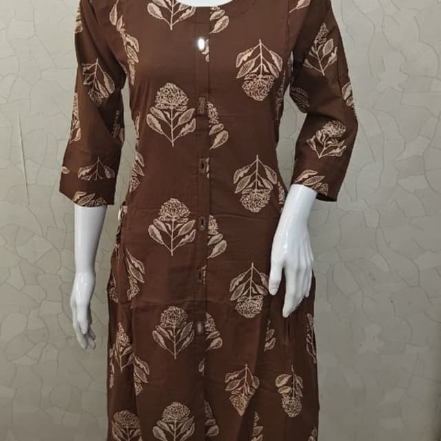 Brown with beige floral print Kurta