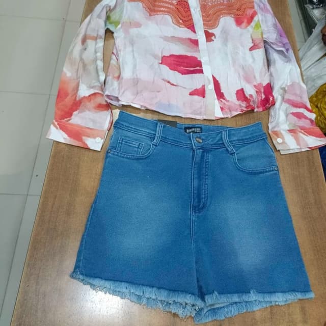 White, pink, orange, blue Shirt and Shorts set