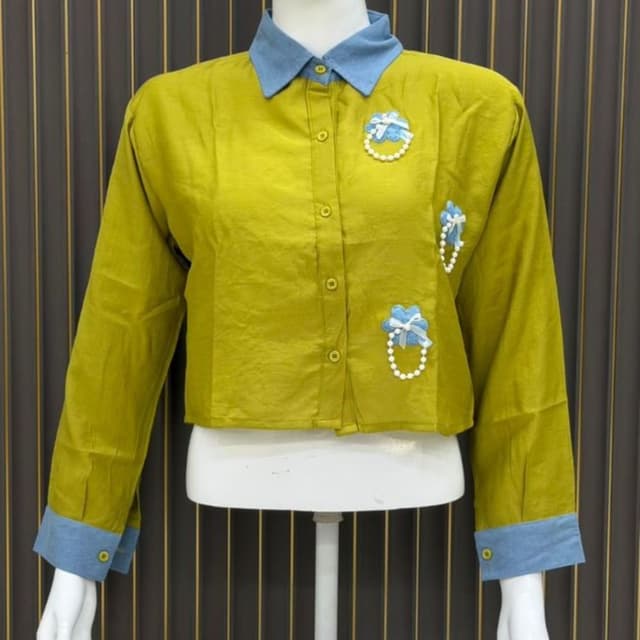 Olive Green, Light Blue Shirt