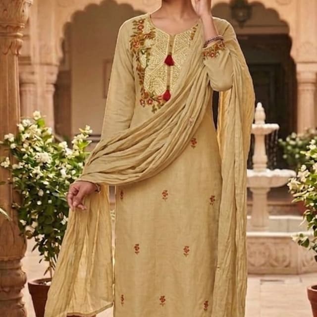 Beige, Brown, Red Kurta Set