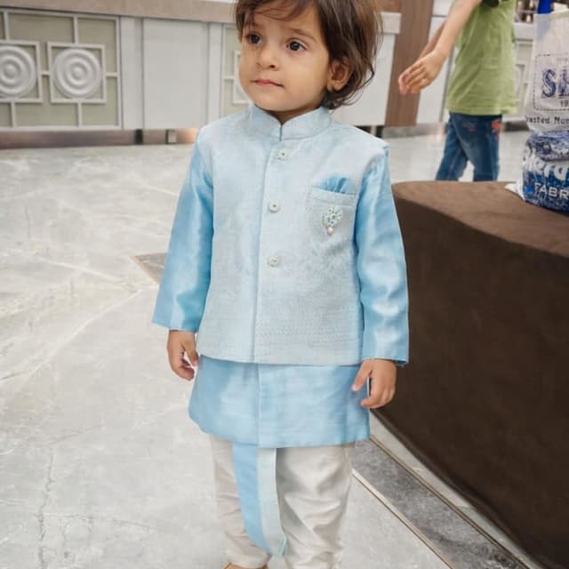 Sky Blue and Off-White Sherwani Suit for a child