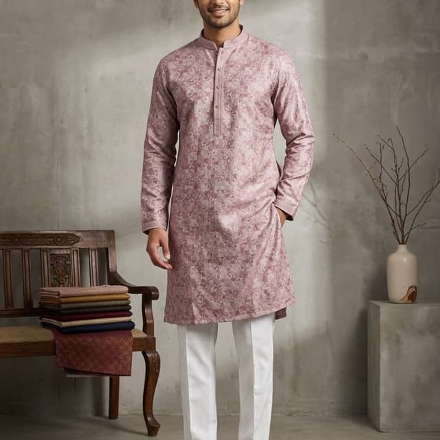 Dusty Rose with subtle off-white/grey pattern Kurta