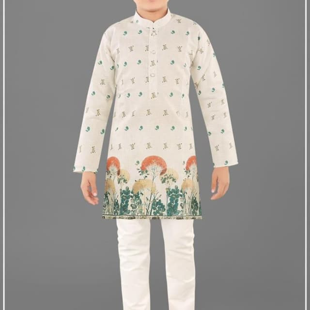 Off-white, Green, Orange, White Kurta Set